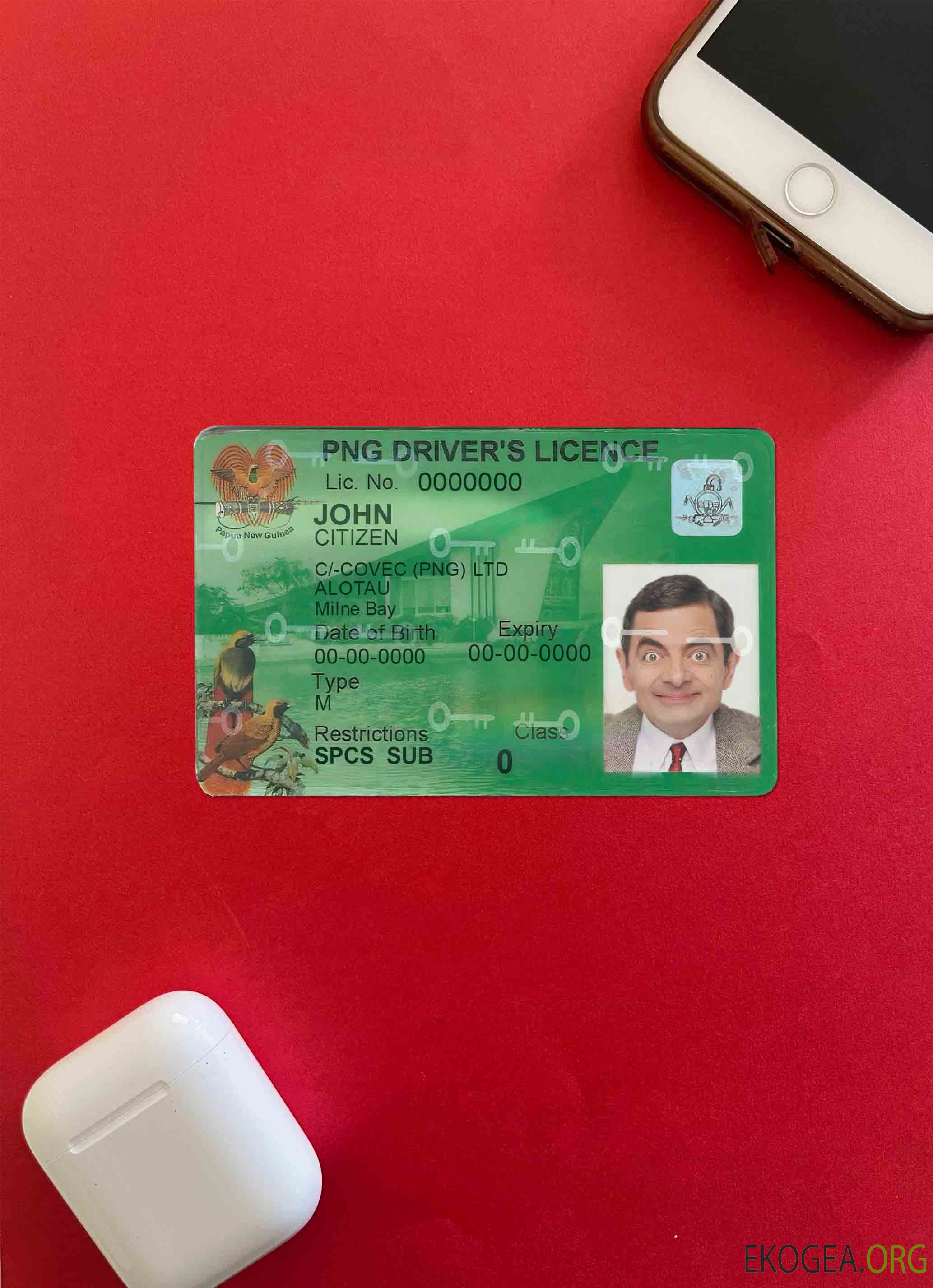 Modèle de permis de conduire de Papouasie Nouvelle Guinée au format PSD, 2020 – présent photolook FRONT